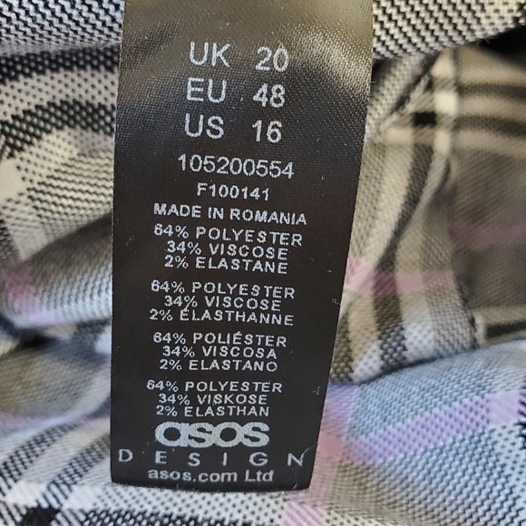 ASOS DESIGN Smart Tapered Pants Size 16 Purple Pow Check Viscose Blend Preppy - Picture 13 of 15
